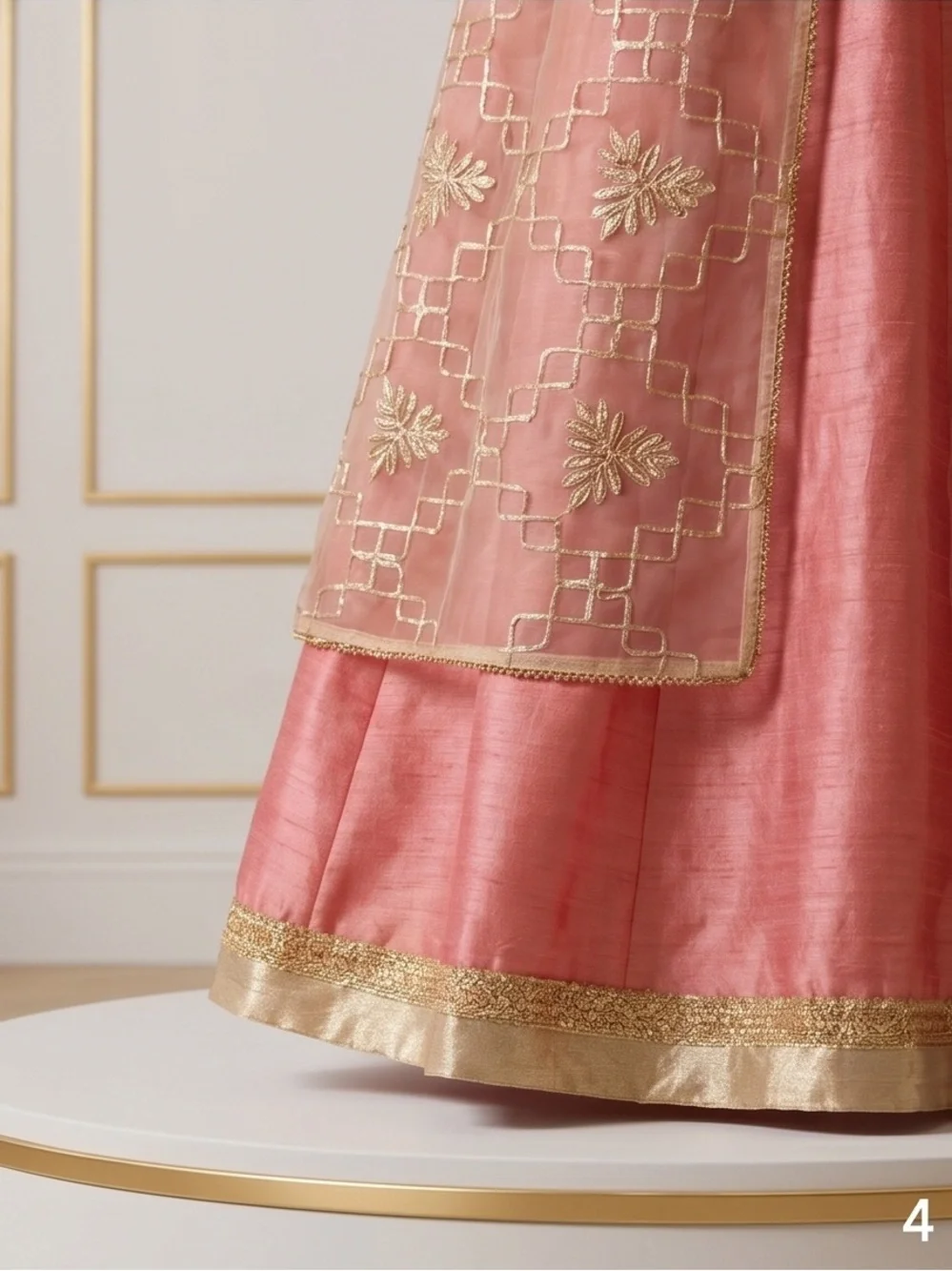 Ethnic Indian Wear Pink Embroidered Maxi Skirt Set with Overlay